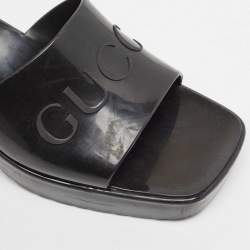 Gucci Black Rubber Logo Embossed Platform Slide Sandals Size 38