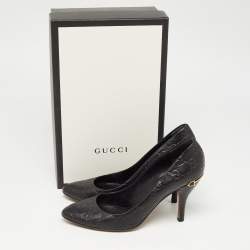 Pre Owned Gucci Black Guccissima Leather Horsebit Pumps Size 39