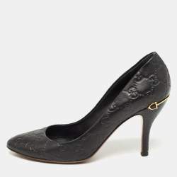 Pre Owned Gucci Black Guccissima Leather Horsebit Pumps Size 39