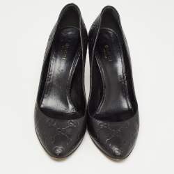 Pre Owned Gucci Black Guccissima Leather Horsebit Pumps Size 39