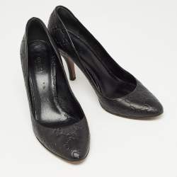Pre Owned Gucci Black Guccissima Leather Horsebit Pumps Size 39