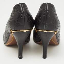Pre Owned Gucci Black Guccissima Leather Horsebit Pumps Size 39