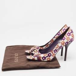 Gucci Multicolor Satin Horsebit Peep Toe Pumps Size 38.5