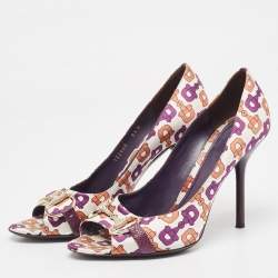 Gucci Multicolor Satin Horsebit Peep Toe Pumps Size 38.5