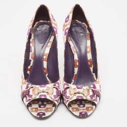 Gucci Multicolor Satin Horsebit Peep Toe Pumps Size 38.5