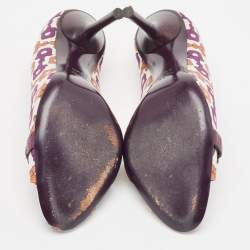 Gucci Multicolor Satin Horsebit Peep Toe Pumps Size 38.5