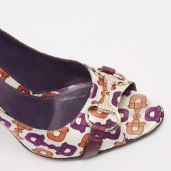 Gucci Multicolor Satin Horsebit Peep Toe Pumps Size 38.5