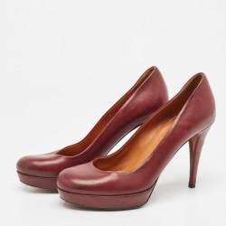 Gucci Burgundy Leather Round Toe Platform Pumps Size 39