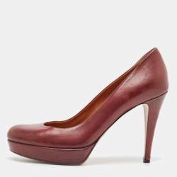 Gucci Burgundy Leather Round Toe Platform Pumps Size 39