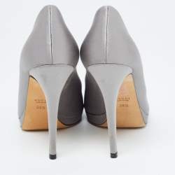 Gucci Grey Satin Horsebit Crystal Embellished Peep Toe Pumps Size 38.5