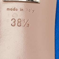 Pre Owned Gucci Blue Satin Crystal Horsebit Maxime Slide Sandals Size 38.5