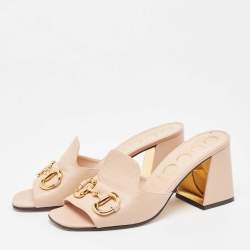 Gucci Pink Leather Horsebit Accent Slide Sandals Size 39.5
