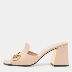 Gucci Pink Leather Horsebit Accent Slide Sandals Size 39.5