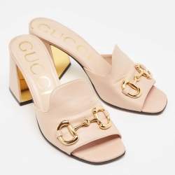 Gucci Pink Leather Horsebit Accent Slide Sandals Size 39.5