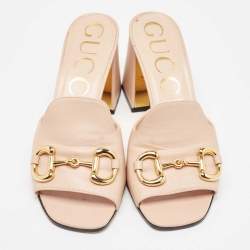 Gucci Pink Leather Horsebit Accent Slide Sandals Size 39.5
