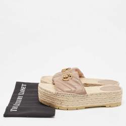 Gucci Beige Matelasse GG Marmont Espadrille Platform Slides Size 40.5