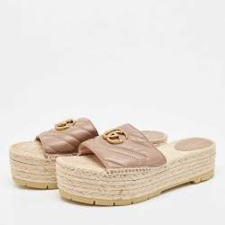 Gucci Beige Matelasse GG Marmont Espadrille Platform Slides Size 40.5