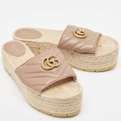 Gucci Beige Matelasse GG Marmont Espadrille Platform Slides Size 40.5