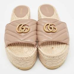 Gucci Beige Matelasse GG Marmont Espadrille Platform Slides Size 40.5