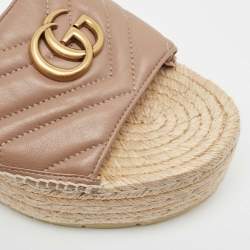 Gucci Beige Matelasse GG Marmont Espadrille Platform Slides Size 40.5
