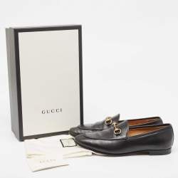 Gucci Black Leather Jordaan Loafers Size 39
