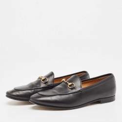 Gucci Black Leather Jordaan Loafers Size 39
