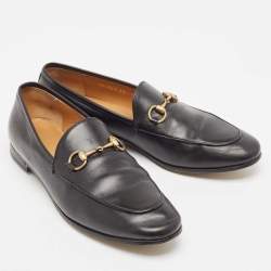 Gucci Black Leather Jordaan Loafers Size 39