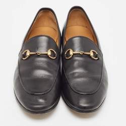 Gucci Black Leather Jordaan Loafers Size 39