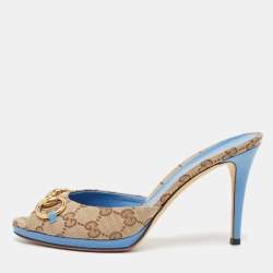 Pre Owned Gucci Tricolor GG Canvas New Hollywood Slide Sandals Size 38.5