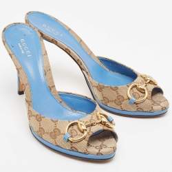 Pre Owned Gucci Tricolor GG Canvas New Hollywood Slide Sandals Size 38.5