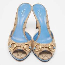 Pre Owned Gucci Tricolor GG Canvas New Hollywood Slide Sandals Size 38.5