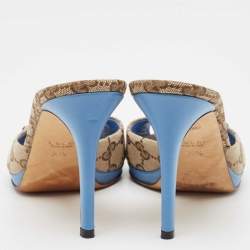 Pre Owned Gucci Tricolor GG Canvas New Hollywood Slide Sandals Size 38.5