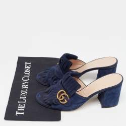 Gucci Blue Suede GG Marmont Slides Size 40  