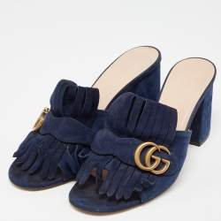 Gucci Blue Suede GG Marmont Slides Size 40  