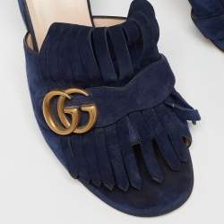 Gucci Blue Suede GG Marmont Slides Size 40  