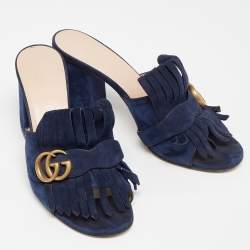 Gucci Blue Suede GG Marmont Slides Size 40  