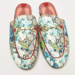 Gucci Multicolor GG Floral Coated Canvas Princetown Horsebit Mules Size 38