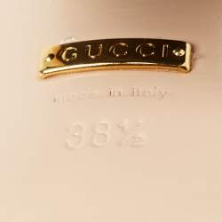 Pre Owned Gucci Black Leather Kendall Embellished Block Heel Ankle Strap Sandals Size 38.5