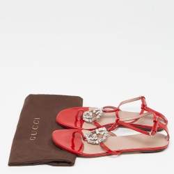 Gucci Red Patent GG Interlocking Crystal Embellished Ankle Strap Size 36 