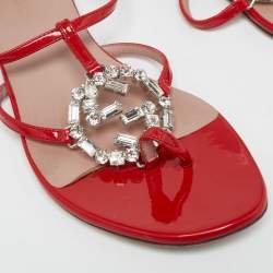 Gucci Red Patent GG Interlocking Crystal Embellished Ankle Strap Size 36 