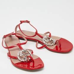 Gucci Red Patent GG Interlocking Crystal Embellished Ankle Strap Size 36 