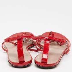 Gucci Red Patent GG Interlocking Crystal Embellished Ankle Strap Size 36 