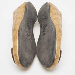 Pre Owned Gucci Gold Leaher Interlocking GG Logo Ballet Flats Size 38.5