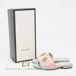Gucci Multicolor Matelassé Leather GG Marmont Flat Slides Size 35