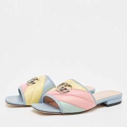 Gucci Multicolor Matelassé Leather GG Marmont Flat Slides Size 35