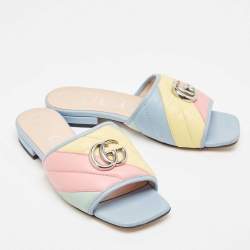 Gucci Multicolor Matelassé Leather GG Marmont Flat Slides Size 35