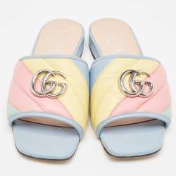 Gucci Multicolor Matelassé Leather GG Marmont Flat Slides Size 35