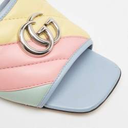 Gucci Multicolor Matelassé Leather GG Marmont Flat Slides Size 35