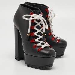 Pre Owned Gucci Black Leather Kayka Ankle Boots Size 37