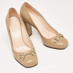 Gucci Brown Leather Horsebit Block Heel Pumps Size 37.5
